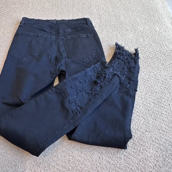 J Brand Jeans Leenah Distressed Raw Hem Fringe Black Array Goth Size 26 JB002487 - Picture 1 of 12
